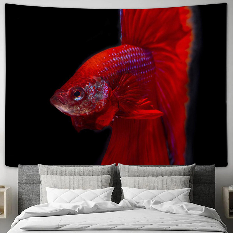 Vibrant Red Betta Fish Tapestr - Fish Aquarium Home recension och pris